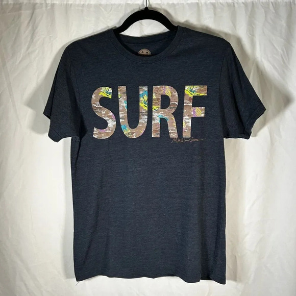 Maui Surf Shirt Size Small Blue Graphic Print Short Sleeve Crew Neck Top - Picture 1 of 6